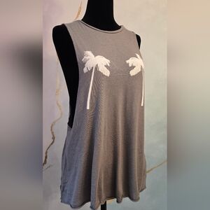 Swell Gray White Palm Tree Sleeveless Loose Fit Tank Top